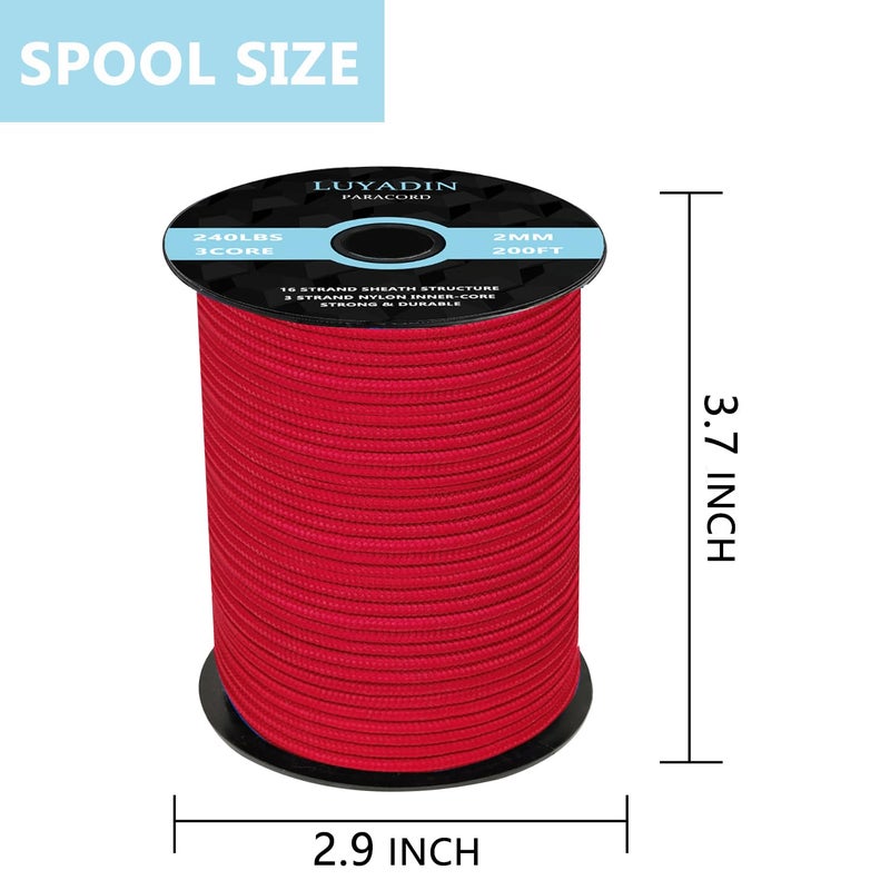 LUYADIN Paracord 240lb - Diameter 2mm Micro Utility Cord -3 Strand Parachute Spool Cord - 100ft 200ft,Paracord for Camping,Hiking,Fishing,Outdoor and DIY - Image 2